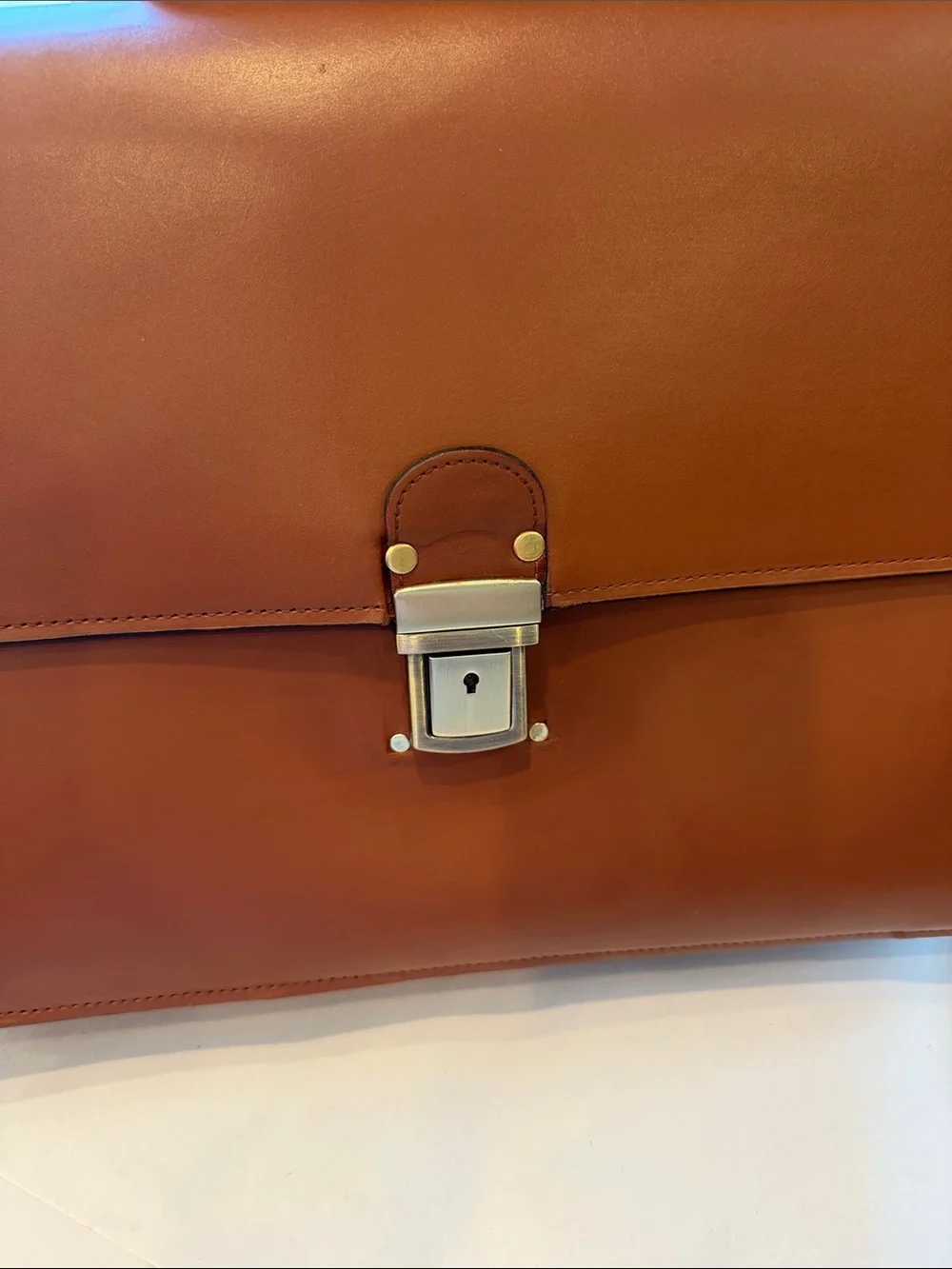 Schlesinger Tan Leather Briefcase with Adjustable Shoulder Strap Brass hardware